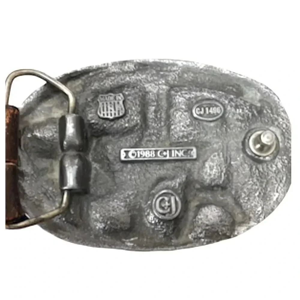 C & J Vintage leather belt TEXAS Lone Star State buckle Made in USA Western
